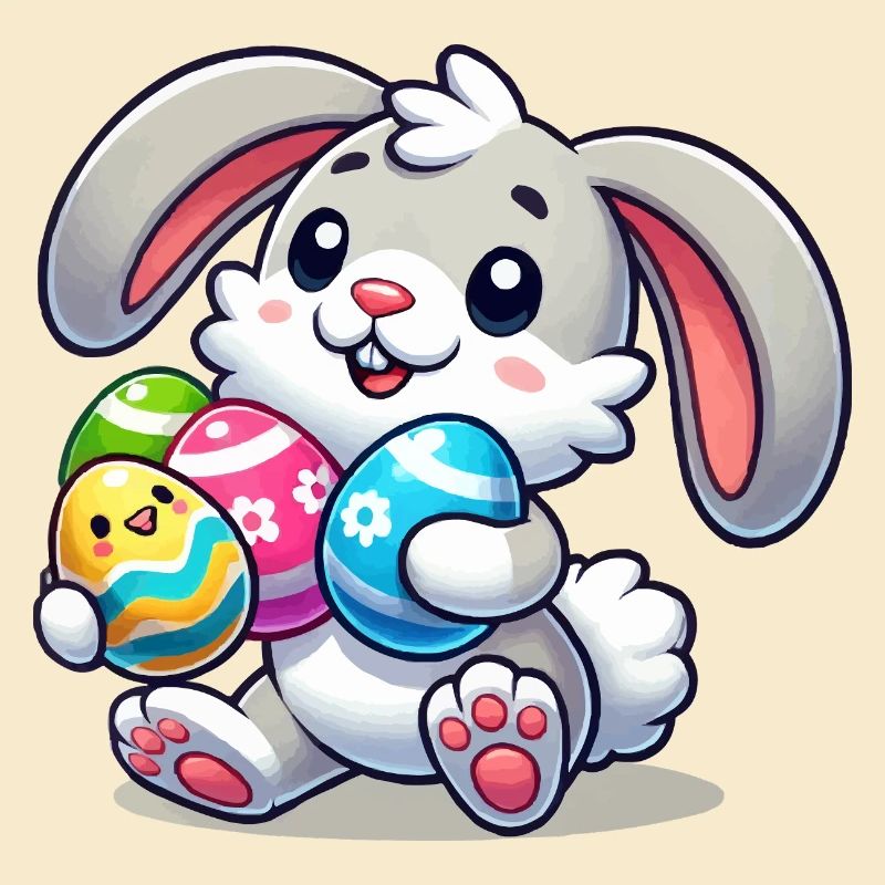 Easter bunny with colorful eggs
