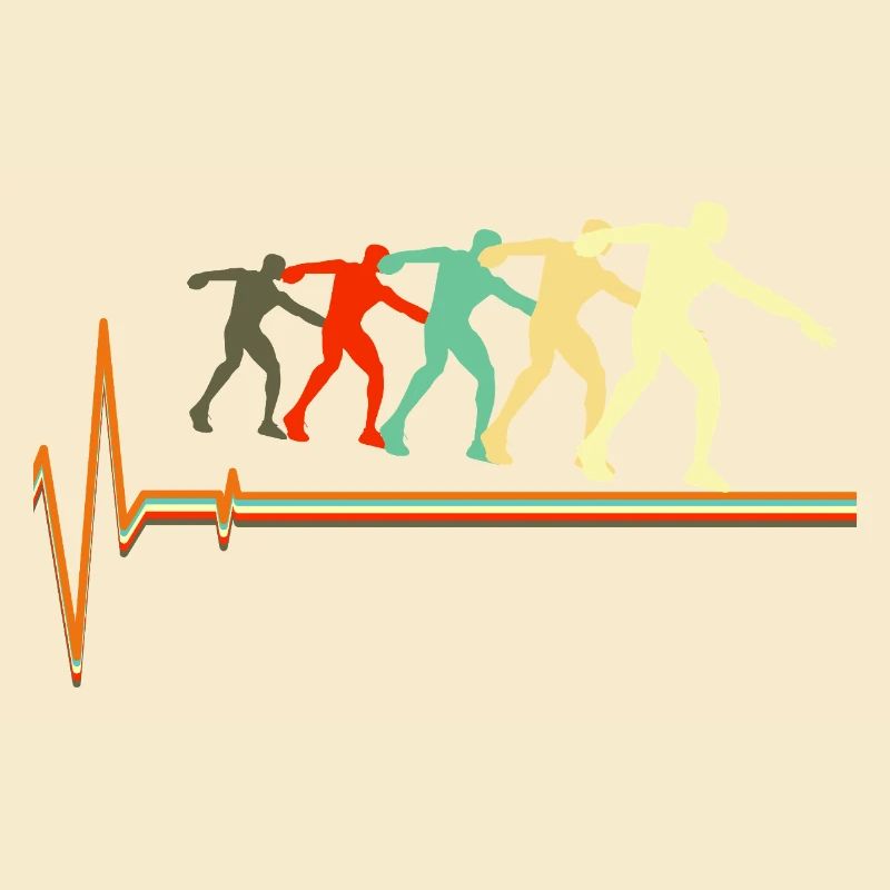 Shot Put Evolution Retro Heartbeat Pulse Art