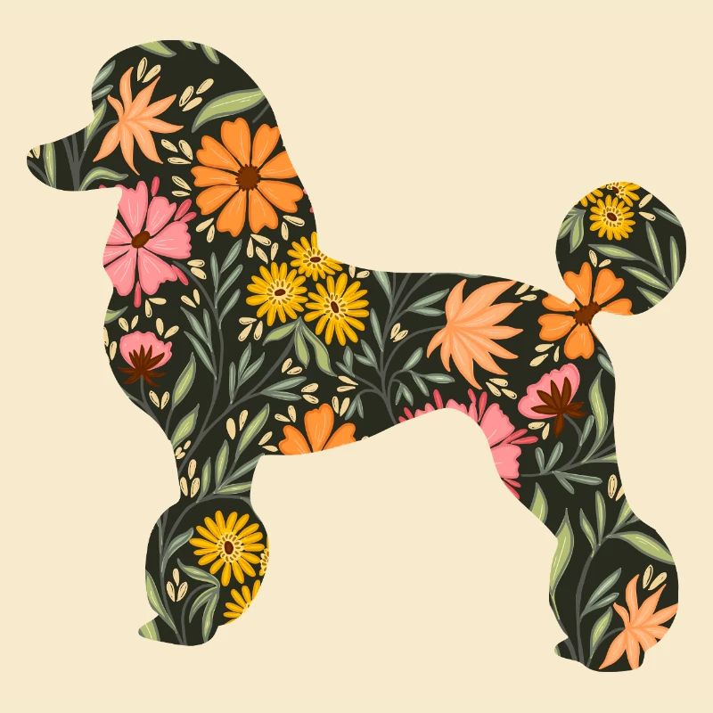 Silhouette des chiens caniche fleuris