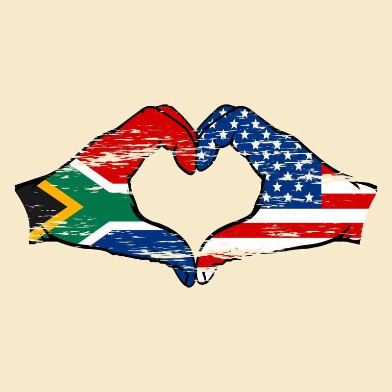 Afrique du Sud États-Unis drapeau mains forme de coeur utilisé