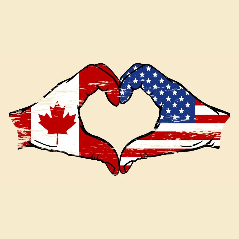 Drapeau Canada USA en forme de cœur utilisé