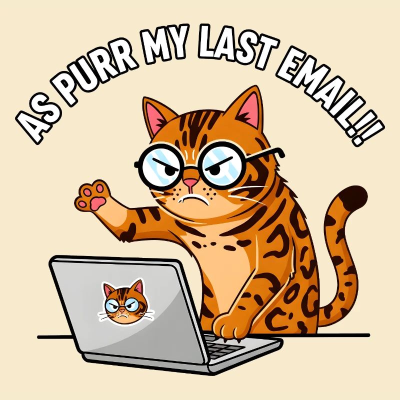 Chat de bureau en colère ronronne Mon dernier e-mail