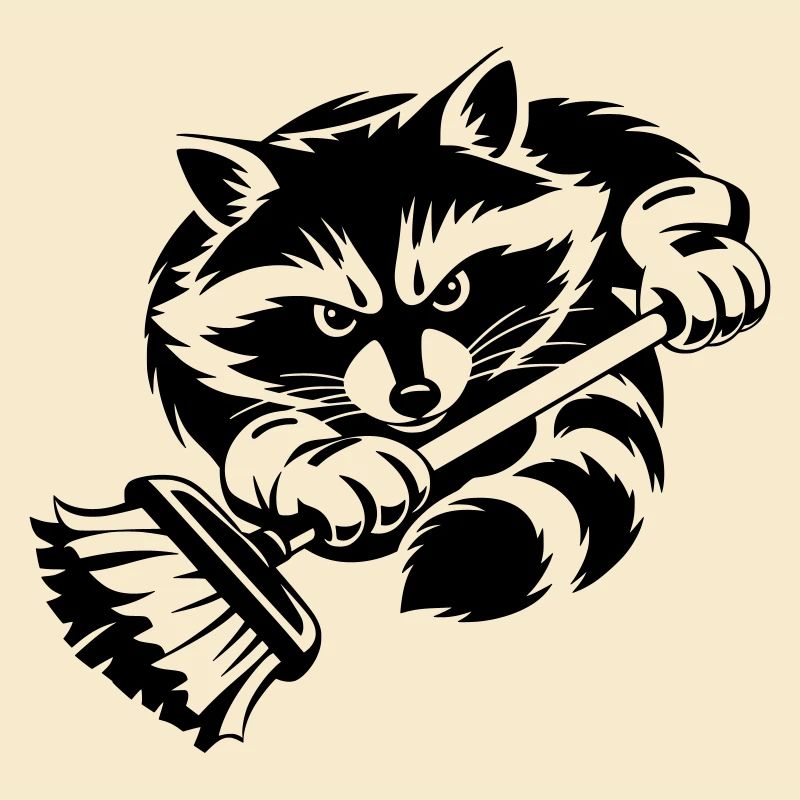 Waschbär mit Wischmopp – Putzprofi