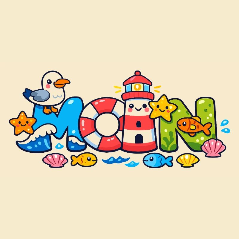MOIN Möwe Leuchtturm Maritim Bunt
