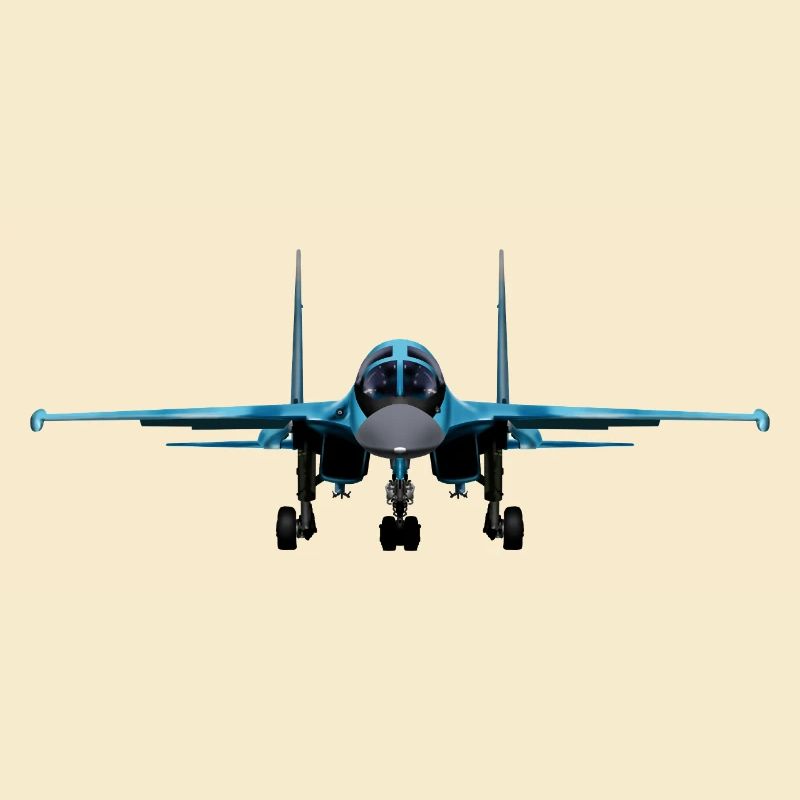Blauer Kampfjet Frontansicht