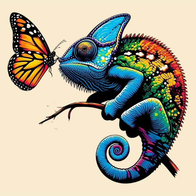 Caméléon et papillon