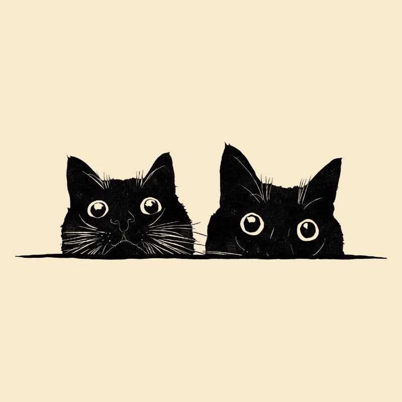 Two peeking cats black