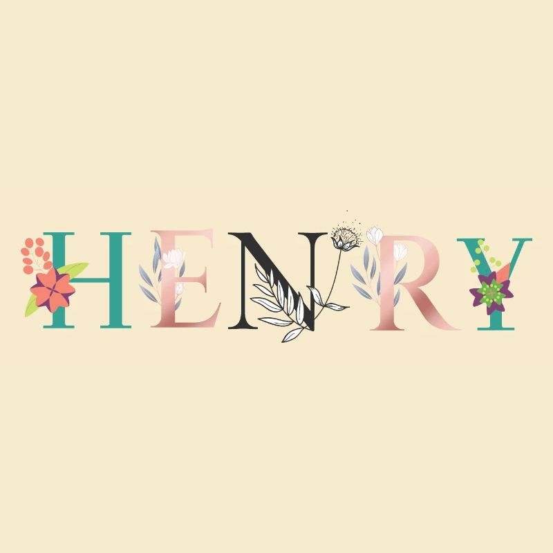 Art du nom HENRY avec fleurs brodées