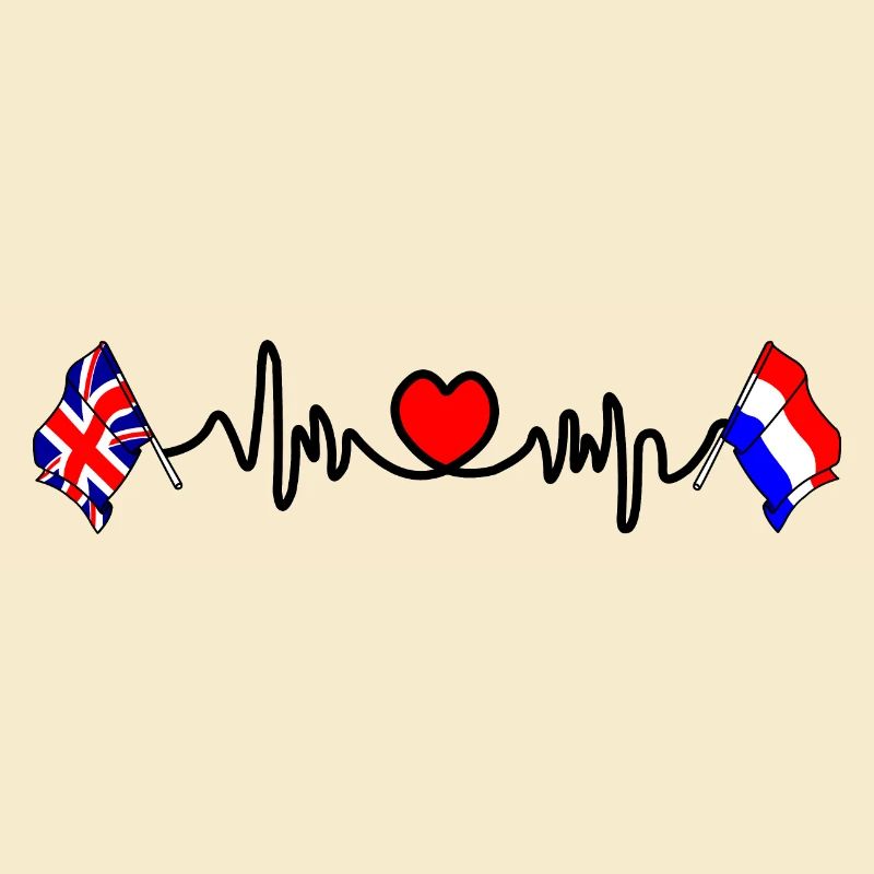Cardio coeur avec drapeau Angleterre et drapeau Pays-Bas