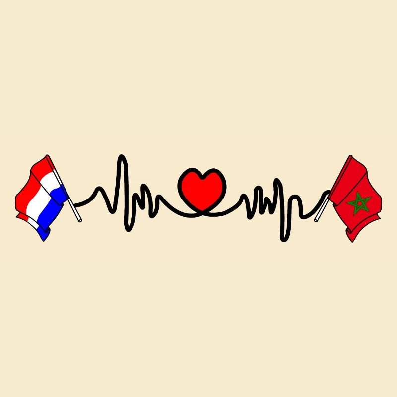 Cardio coeur avec drapeau Pays-Bas, drapeau Maroc