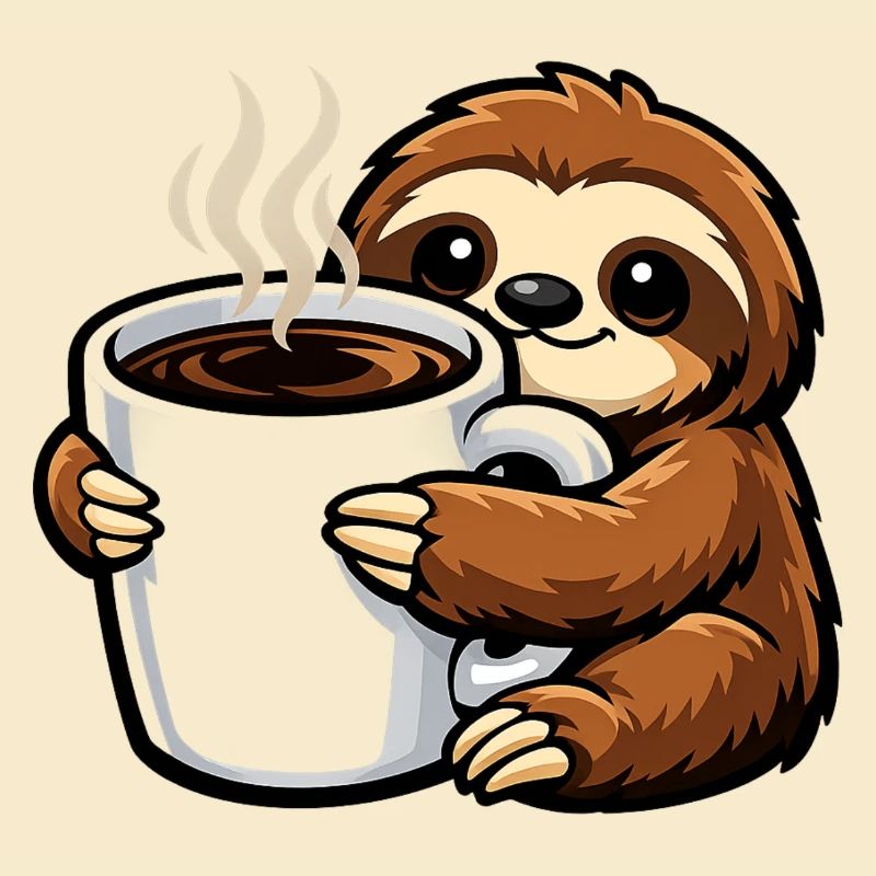 Faultier mit Kaffee-Becher