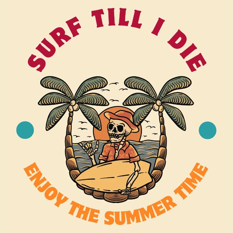 Beach life with skulls and surfboards