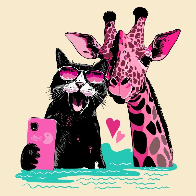 Good-Vibes Selfie mit Katze und Giraffe