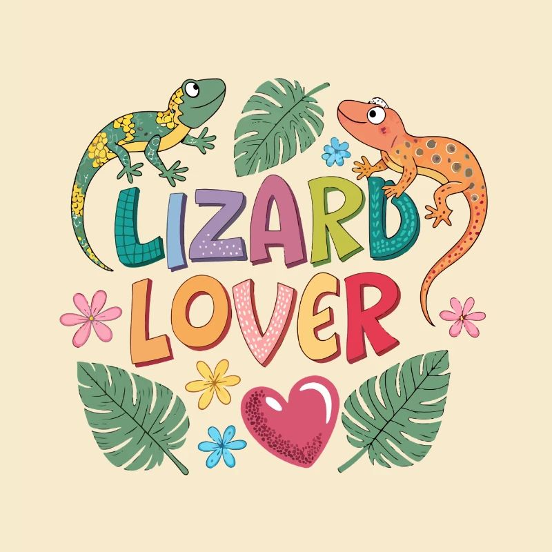 Lizard Lover Design with Animals and Flowers