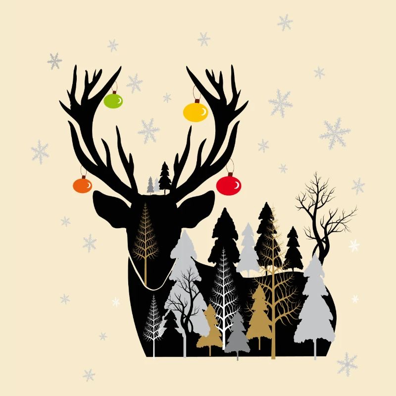 Winter forest with reindeer