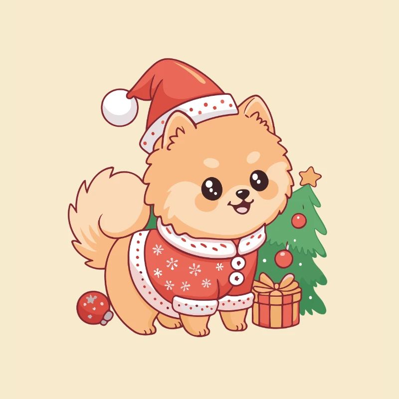 Chien Noël kawaii en pull