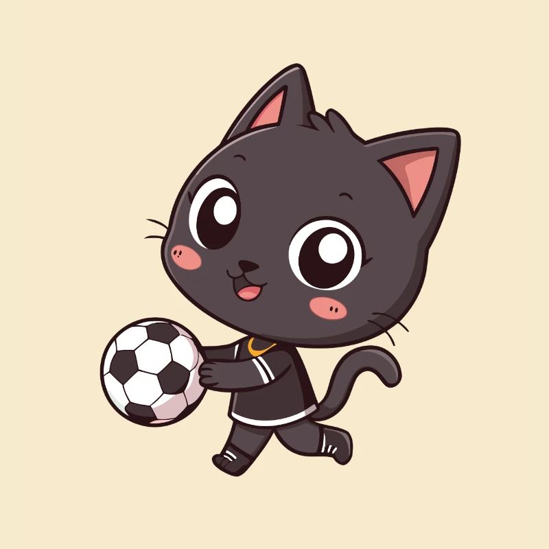 Sportliche schwarze Katze mit Ball