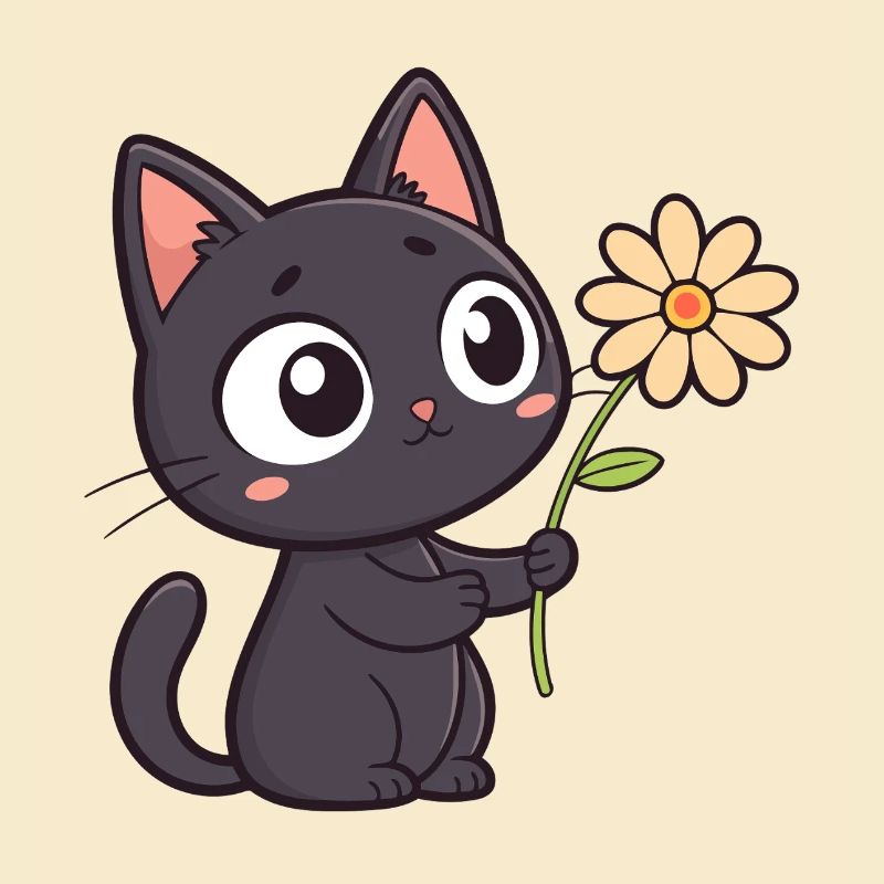Kawaii Black Cat and Daisy