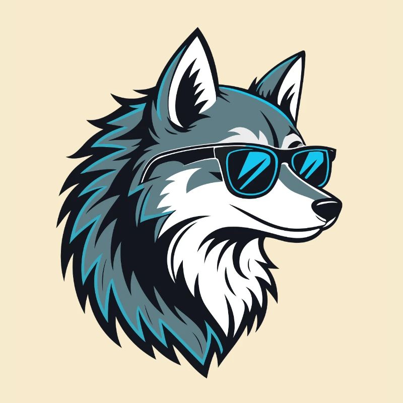 Stylish wolf in blue glasses