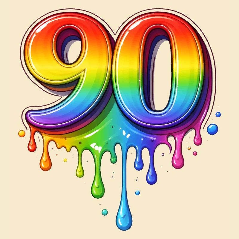 90 Regenbogen Retro Zahl  