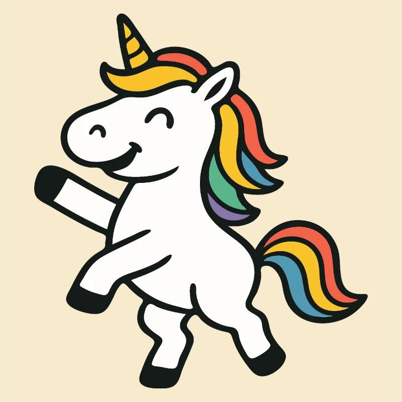 Fröhliches Springen, Einhorn mit bunten Mähnenkunst