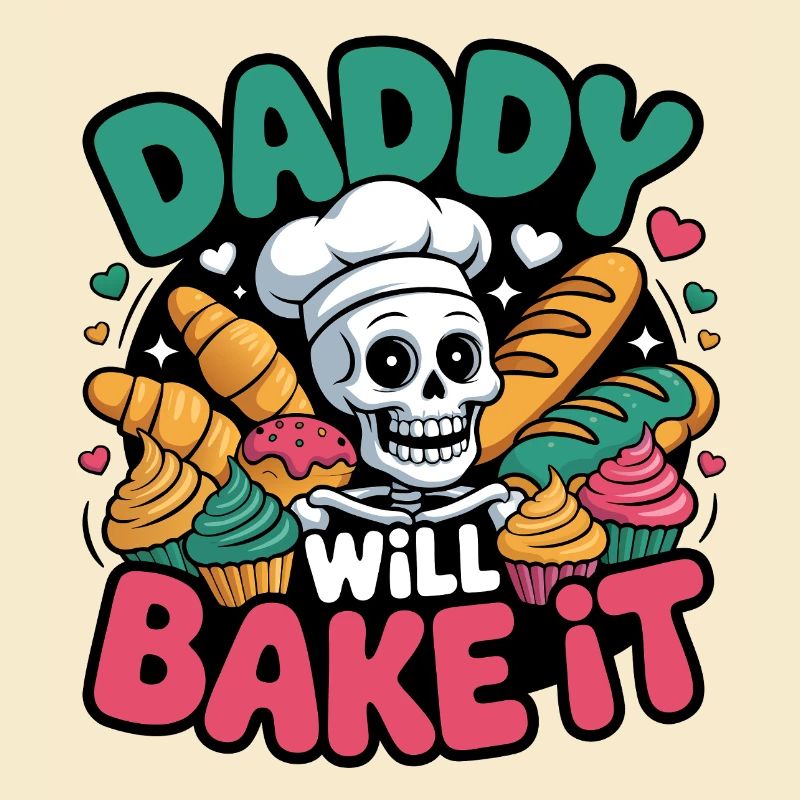 Daddy Will Bake It. Lustiges Skelett Bäcker Design