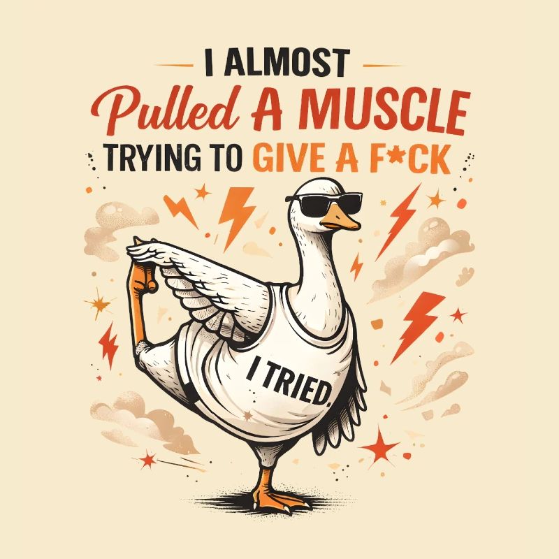 Sarcastic duck with muscle pulling funny goose