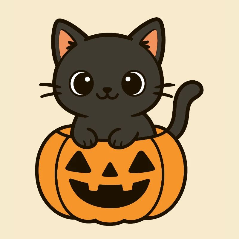 Halloween Chat Citrouille Noir Chat Mignon