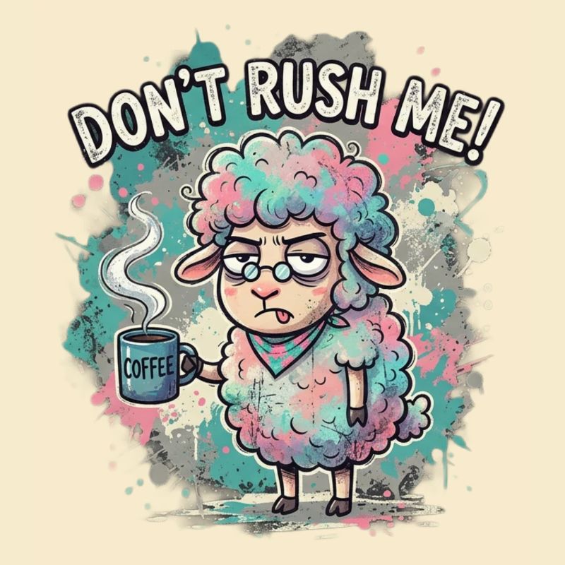 Don't Rush Me Coffee Sheep Cartoon