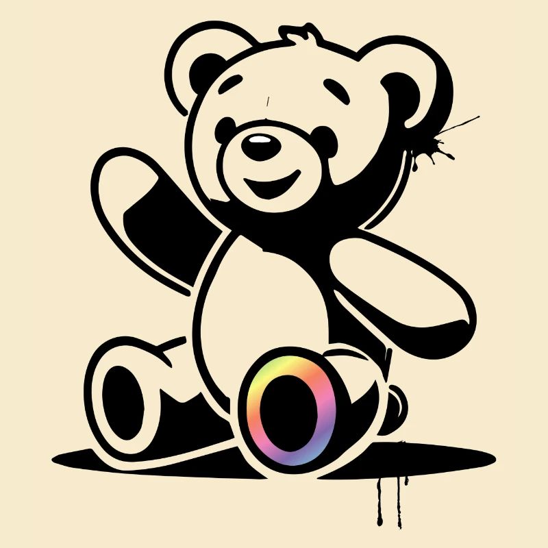 Stencil Teddy mit Regenbogenakzent