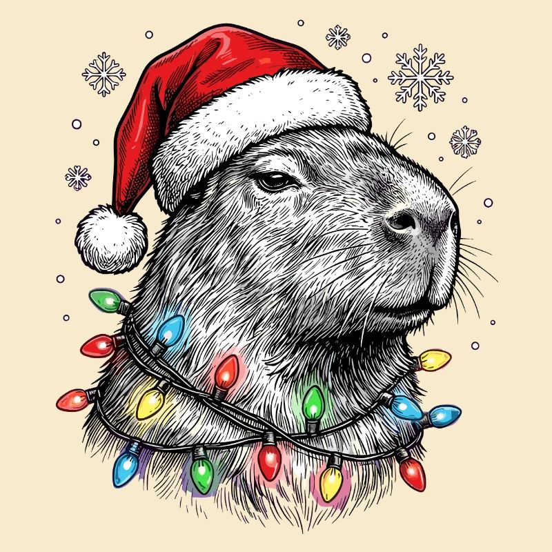 Cute Capybara with Christmas Hat