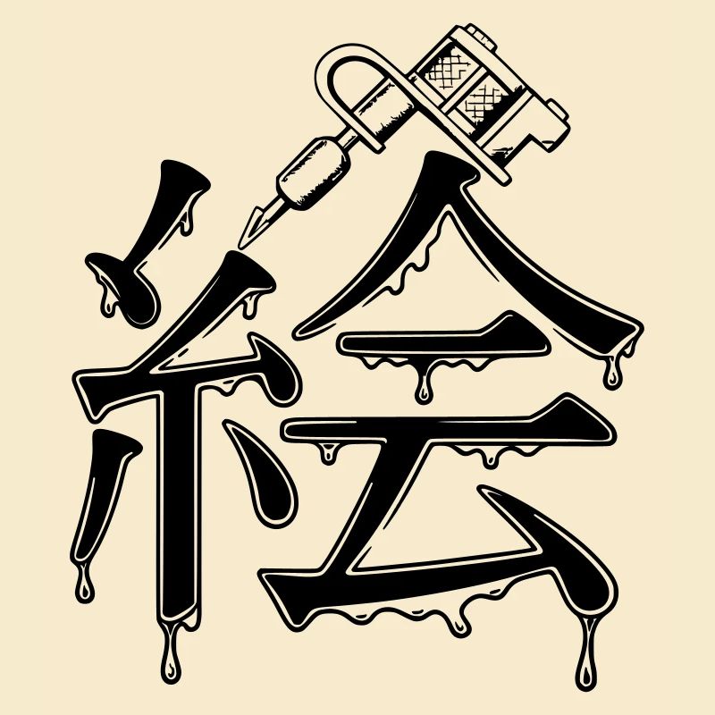 Kanji Painting with Tattoo Ink Pattern
