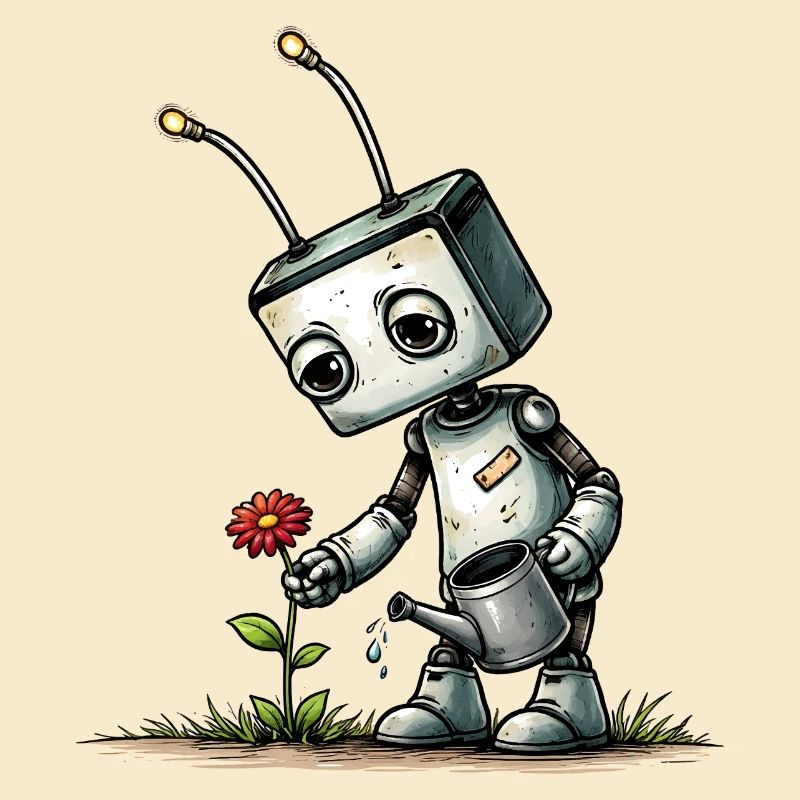 Robot arrosant une fleur