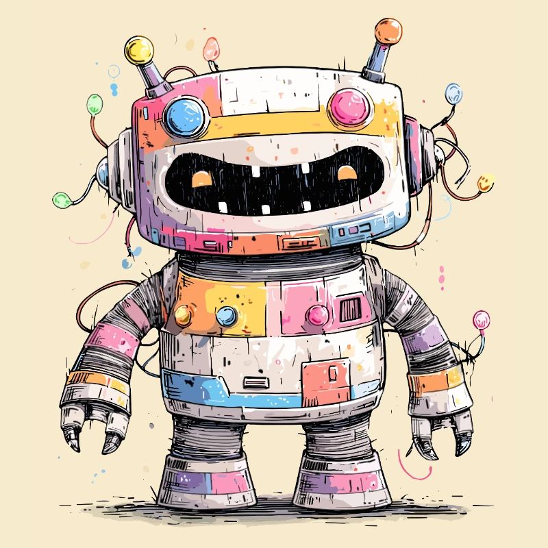 Robot coloré avec des éclaboussures de peinture
