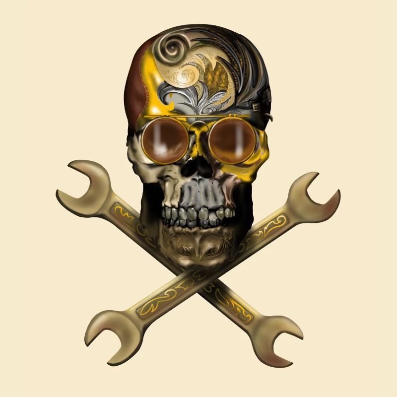 Crâne steampunk avec outils