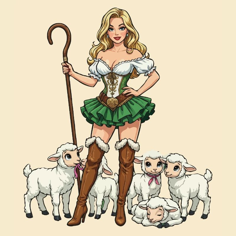 Dirndl Shepherdess and Lambs