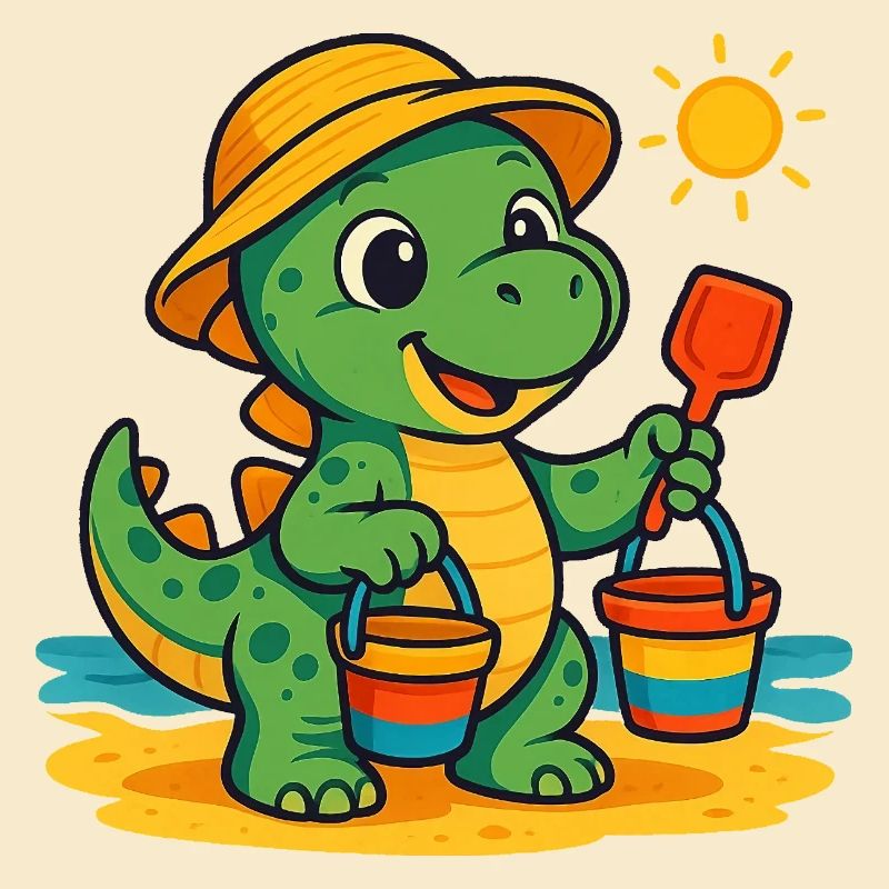 Verspielter Dinosaurier mit Sommeraccessoires