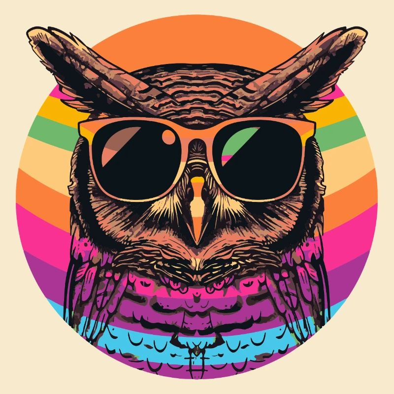 Bunte Retro Eule mit Sonnenbrille