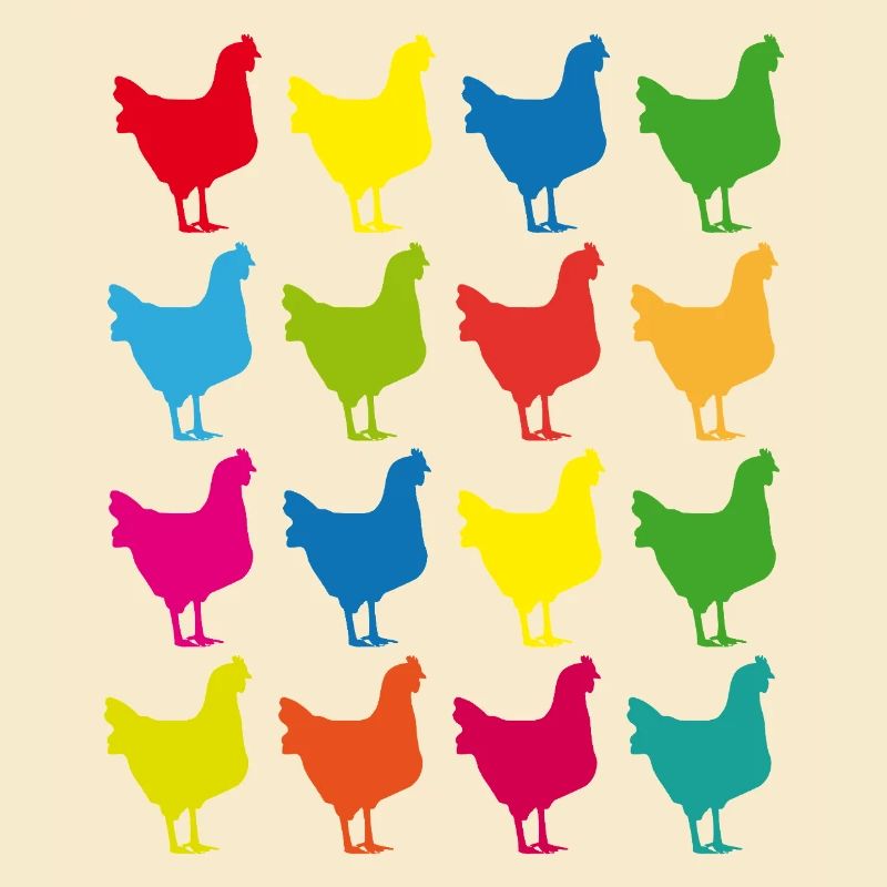 Graphique de la silhouette de poulets colorés
