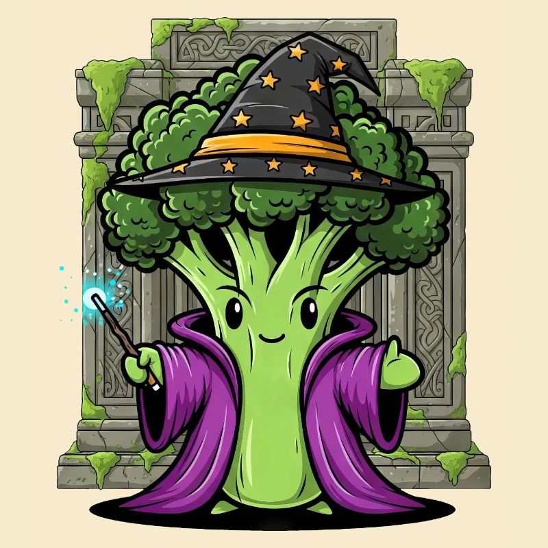 Mignon Halloween Brocoli Sorcier Sorcière Dessin animé