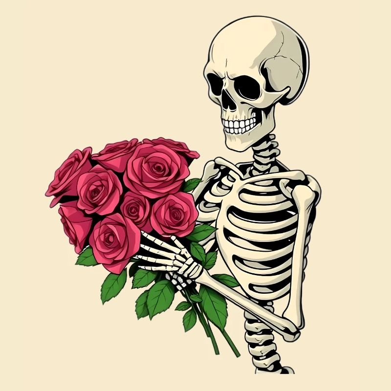 Squelette avec des roses