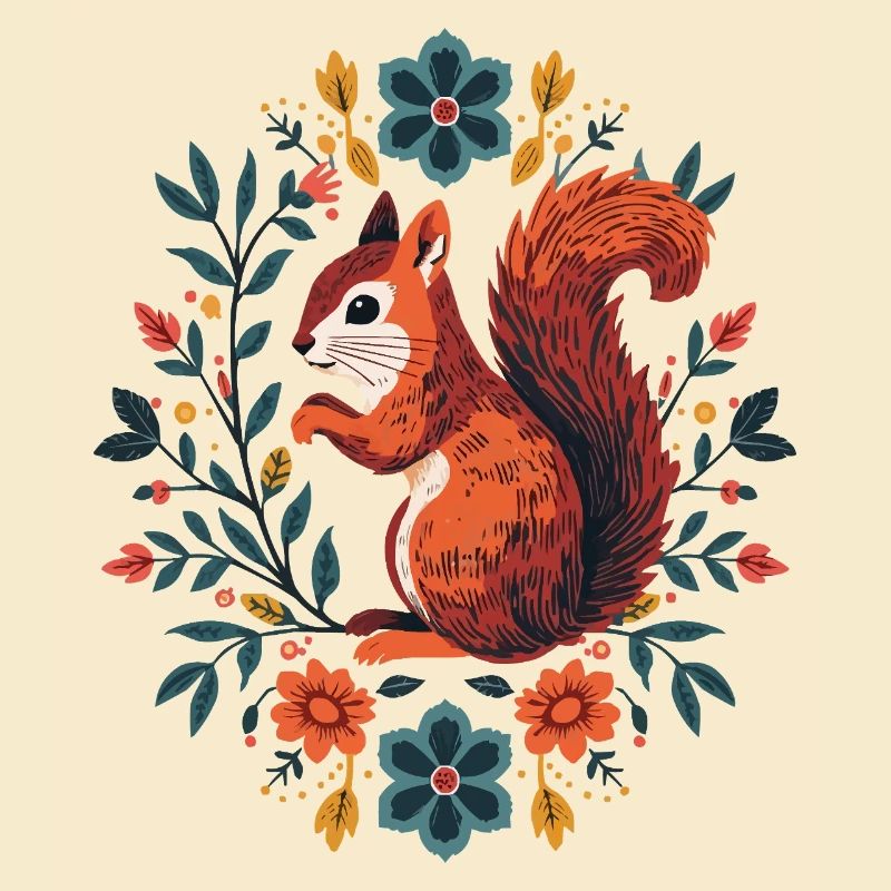 Écureuil dans une couronne de fleurs