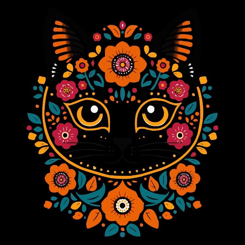 Chat fleur dans le style folklorice