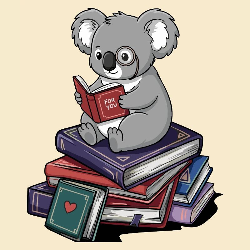 Bookworm Koala Bear Reading Books Art