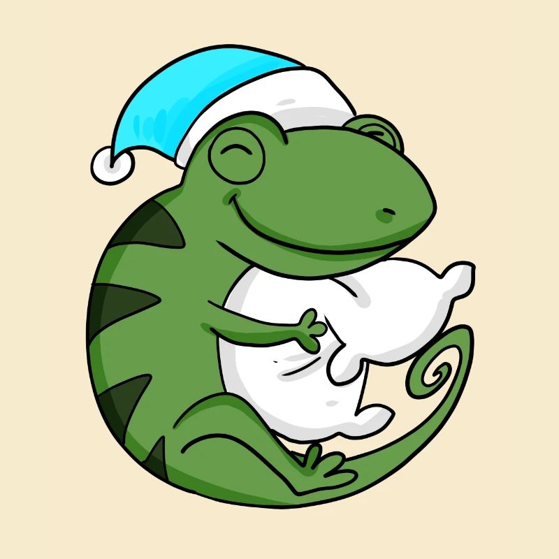 Caméléon avec oreiller et bonnet de couchage