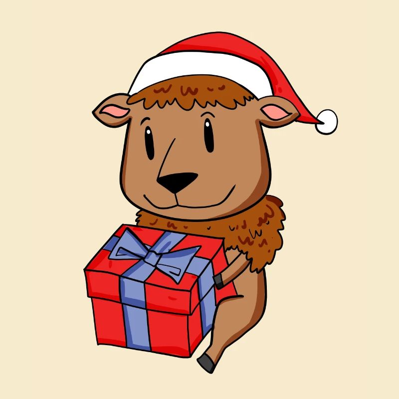 Christmas Bison Baby with gift