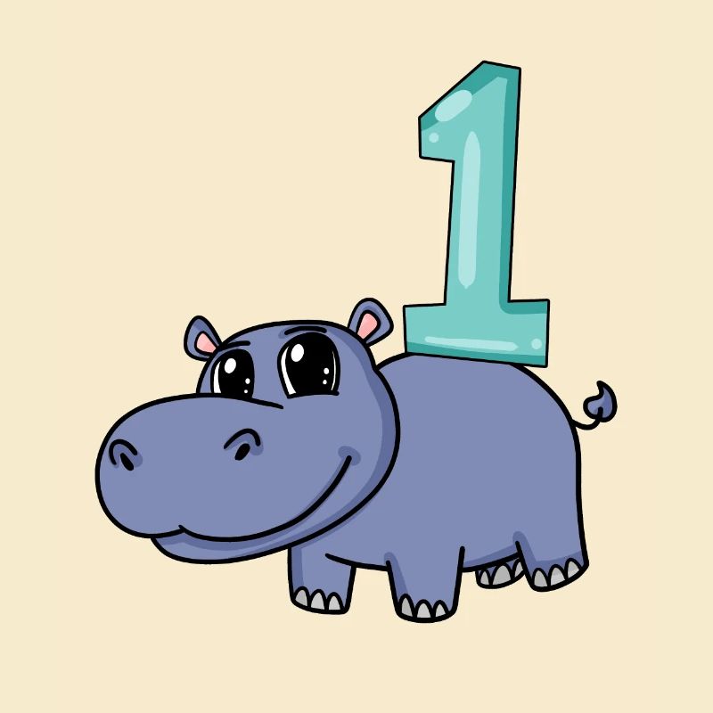 1 Jahr alt - Einschulung - Nilpferd Motiv