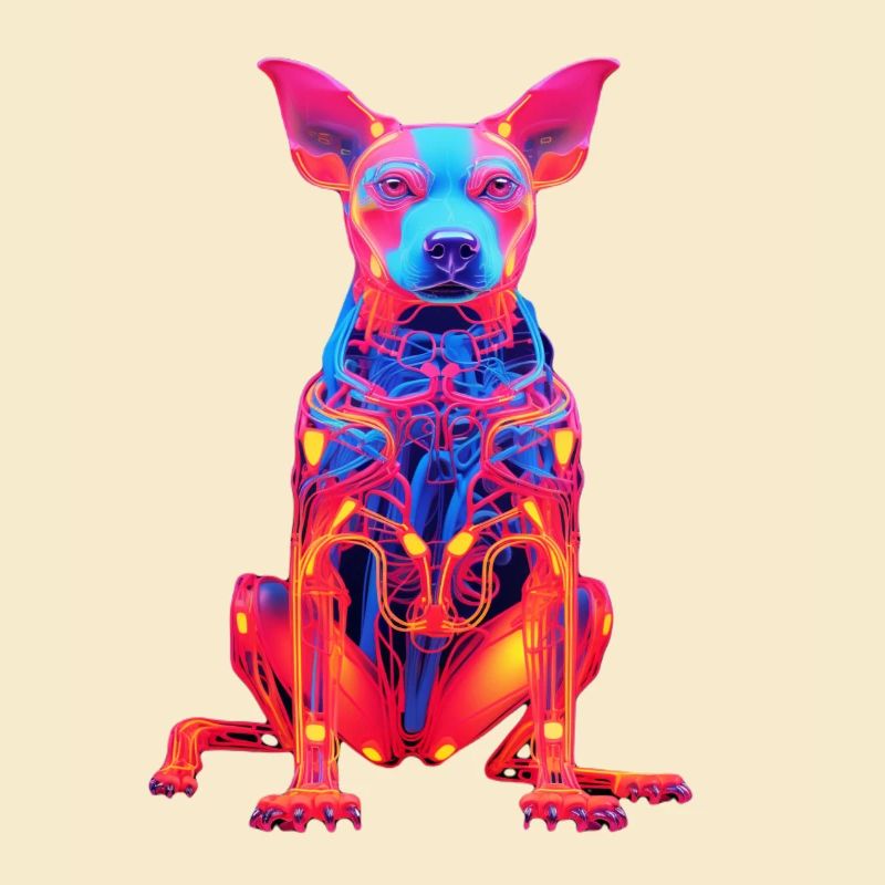 Neon dog with tech design