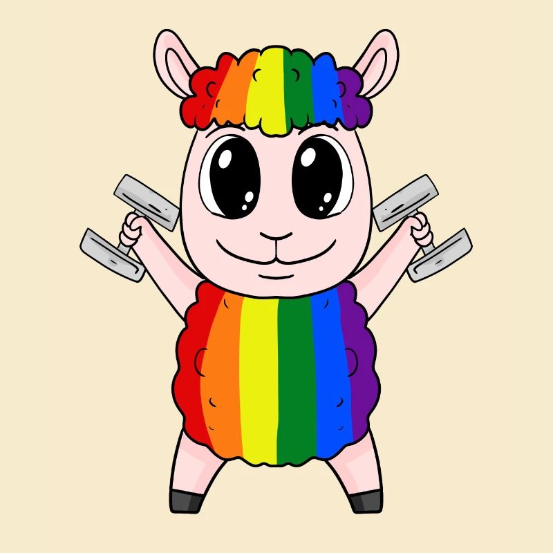 Regenbogen Schaf mit Hanteln