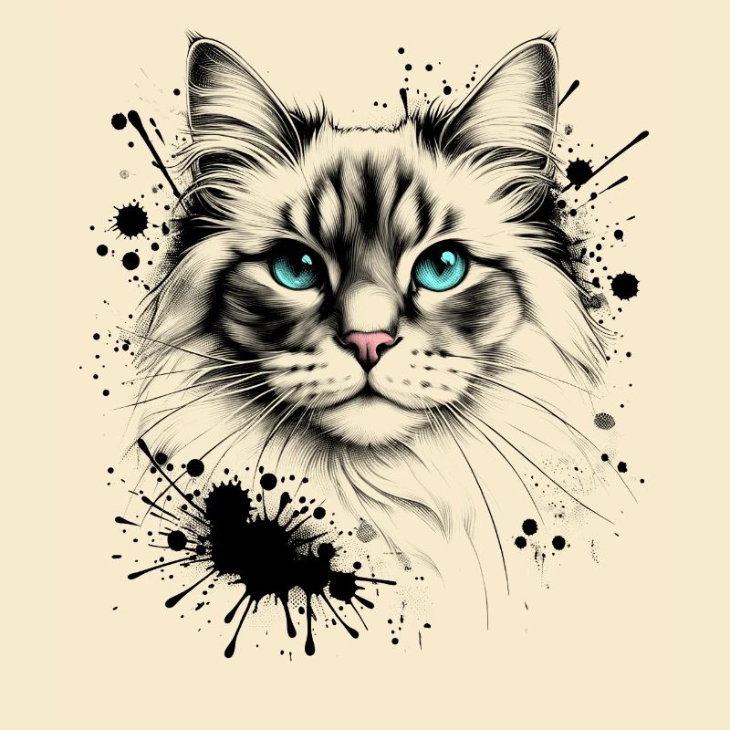 Chat mignon dans un design cool d’éclaboussures d’encre